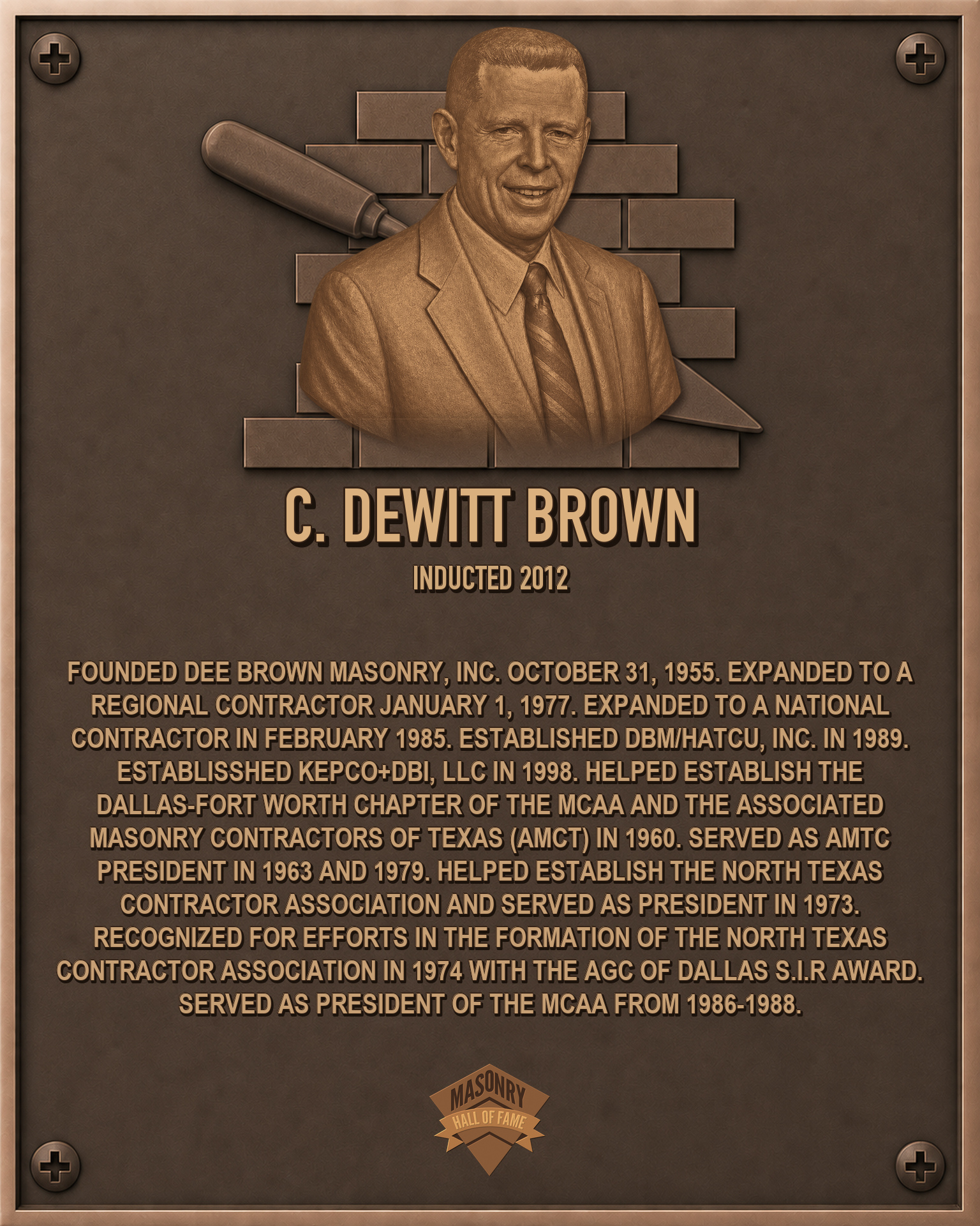 C. Dewitt Brown - 2012 Masonry Hall of Fame inductee