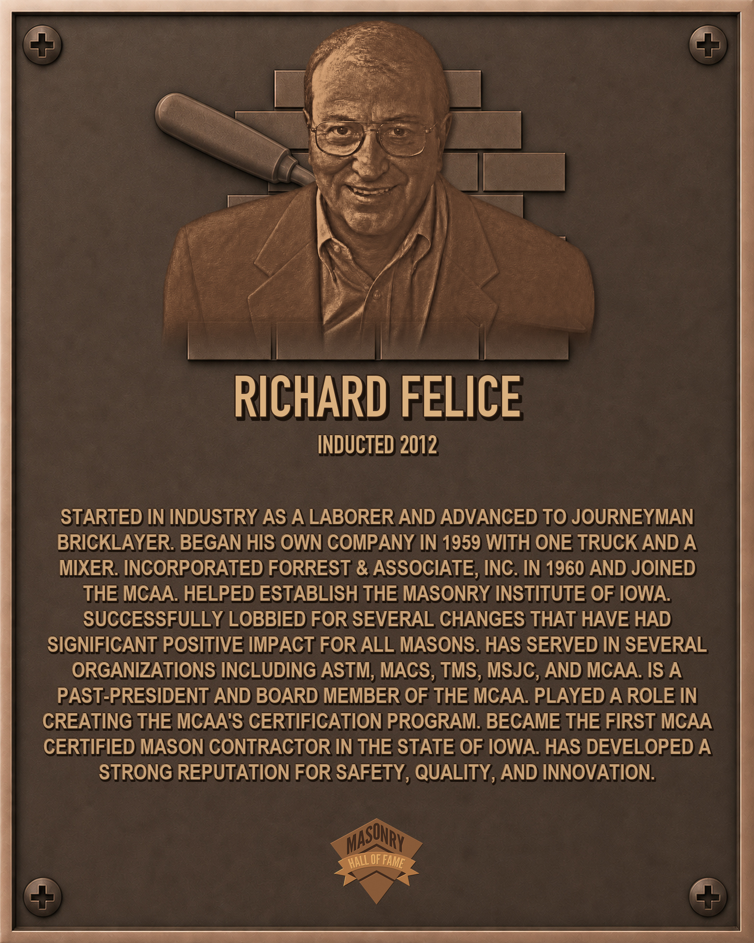Richard Felice - 2012 Masonry Hall of Fame inductee
