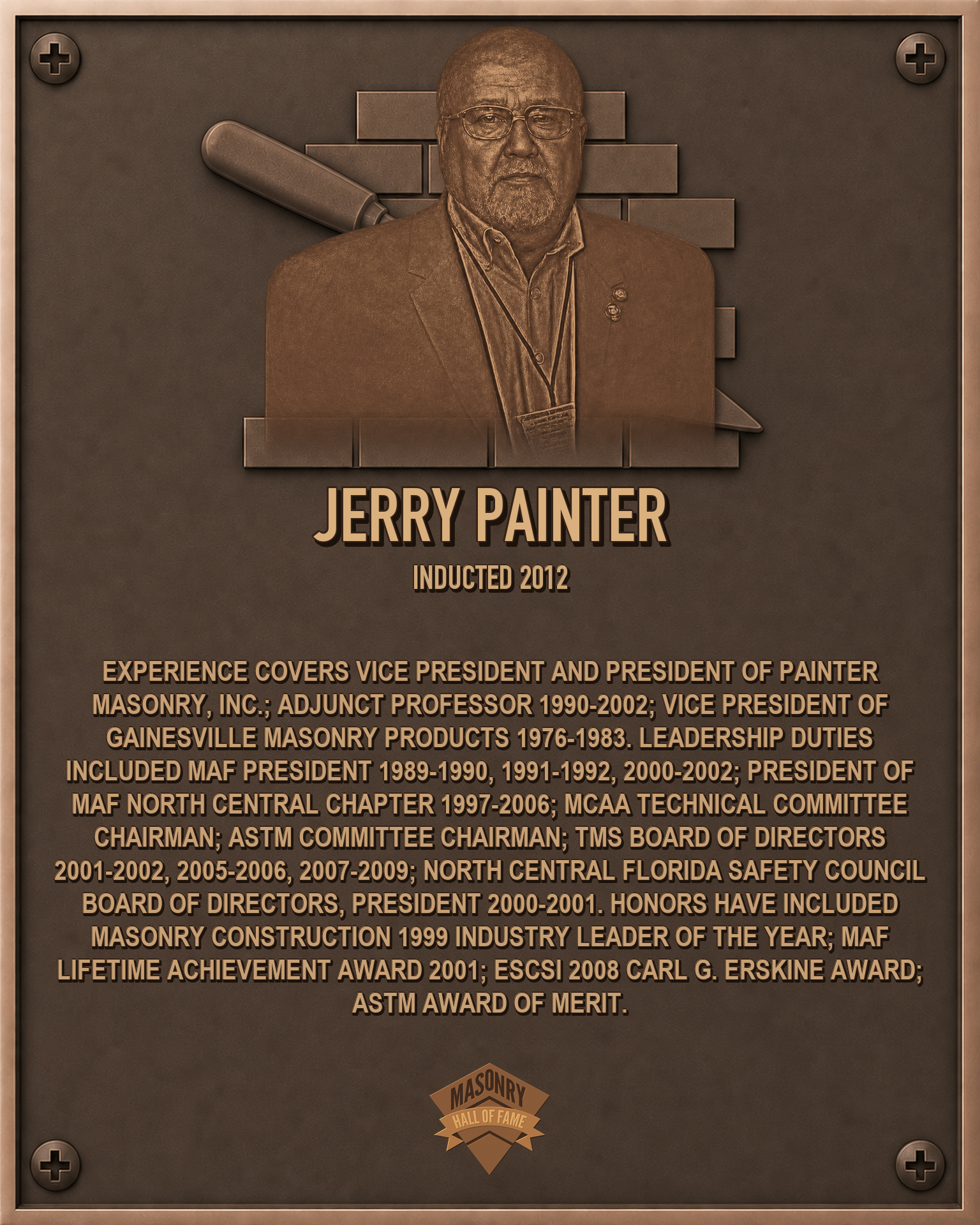 Jerry Painter - 2012 Masonry Hall of Fame inductee