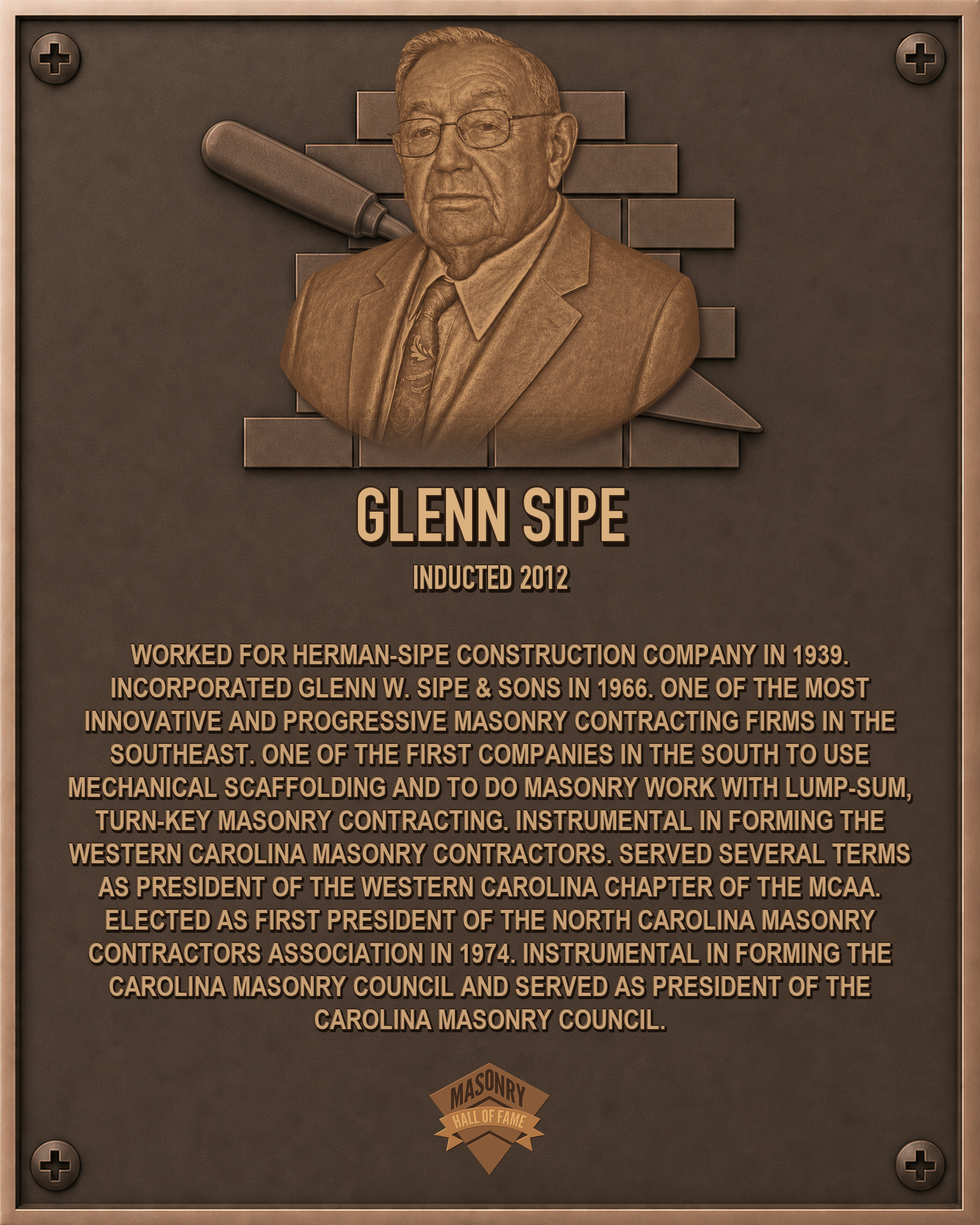 Glenn Sipe - 2012 Masonry Hall of Fame inductee