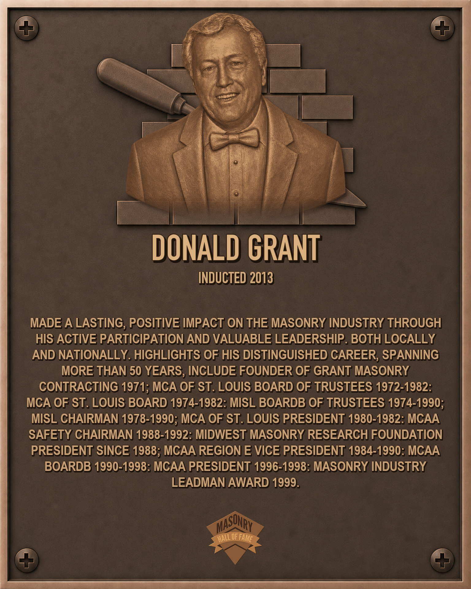 Donald Grant - 2013 Masonry Hall of Fame inductee