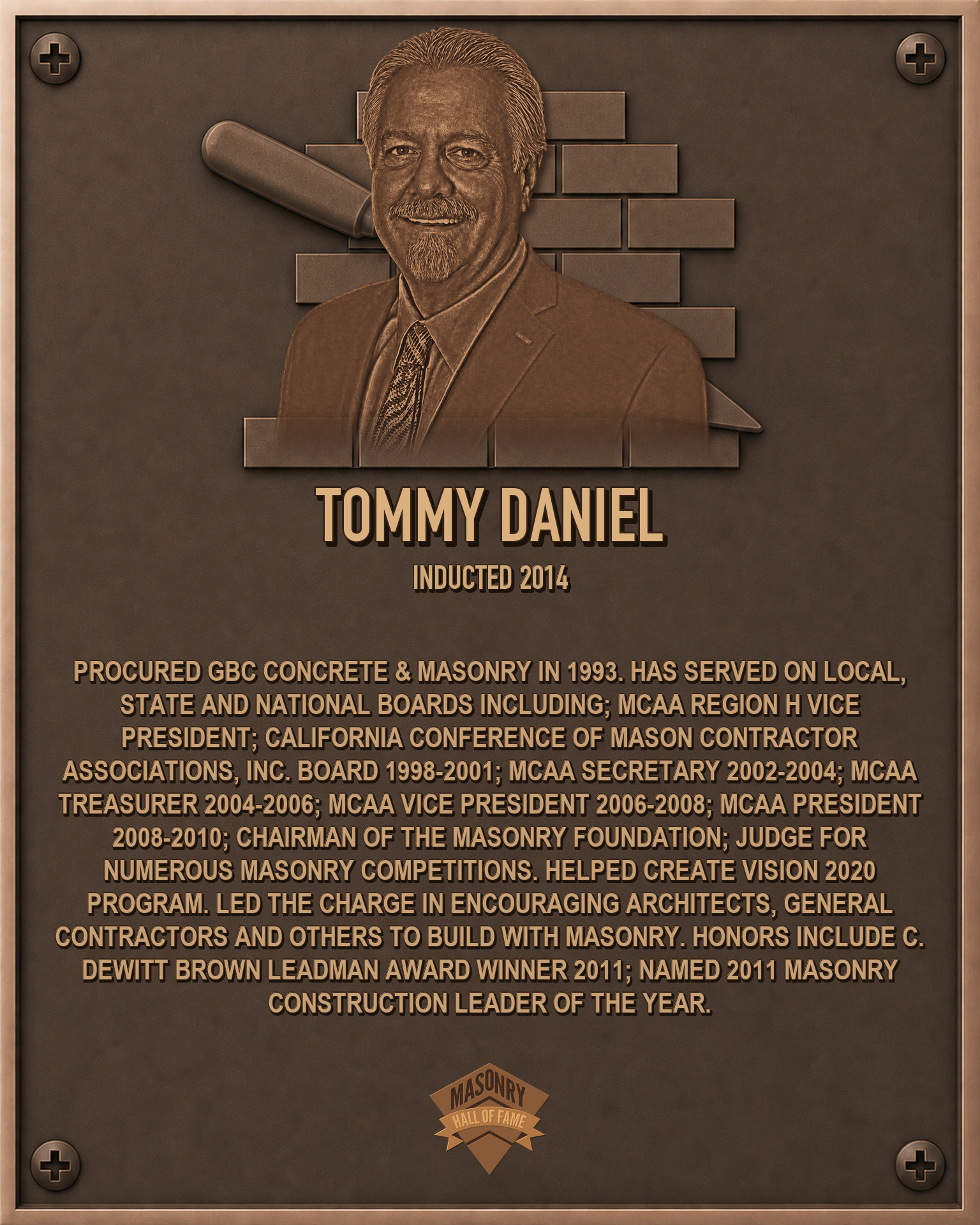 Tommy Daniel - 2014 Masonry Hall of Fame inductee