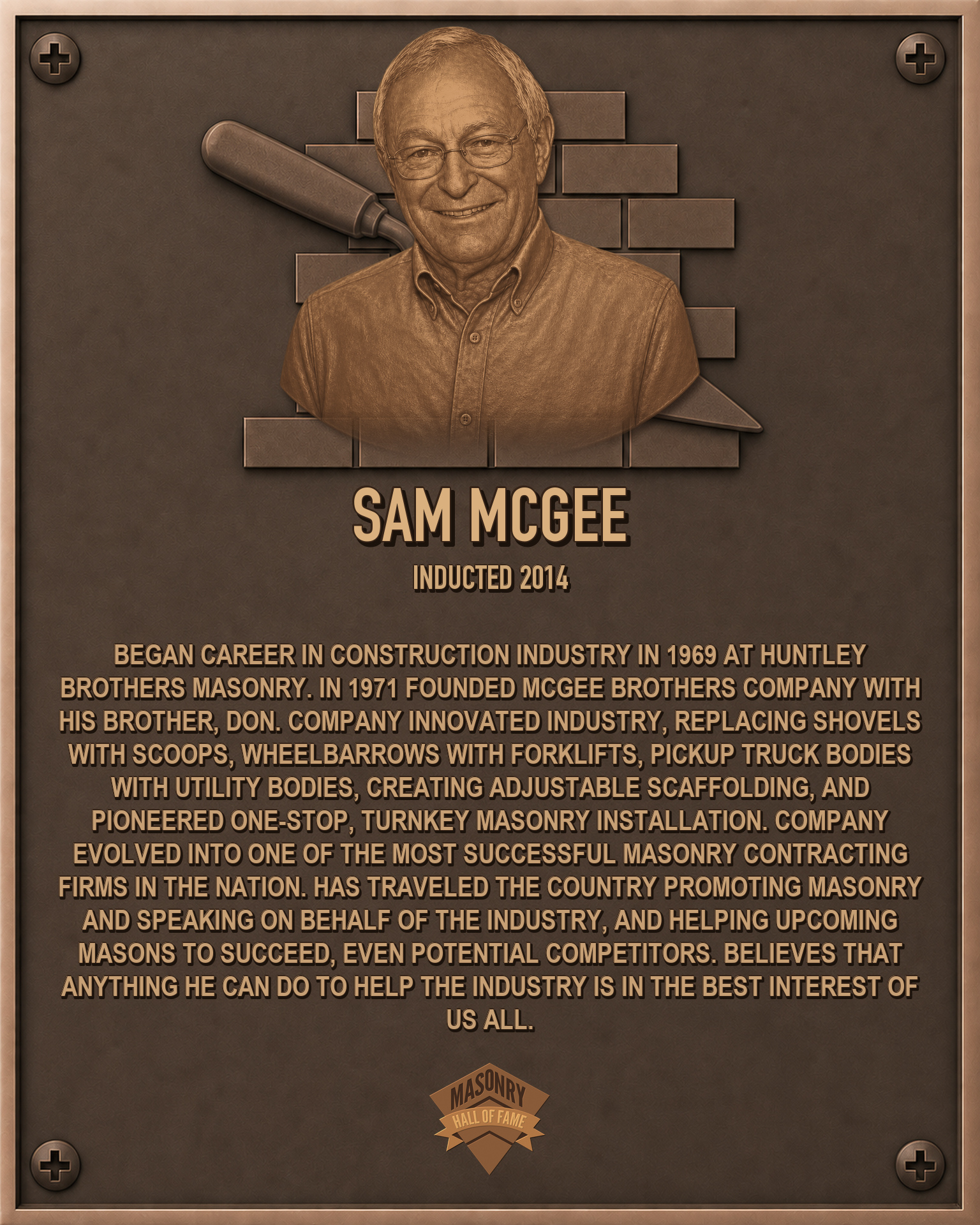 Sam Mcgee - 2014 Masonry Hall of Fame inductee
