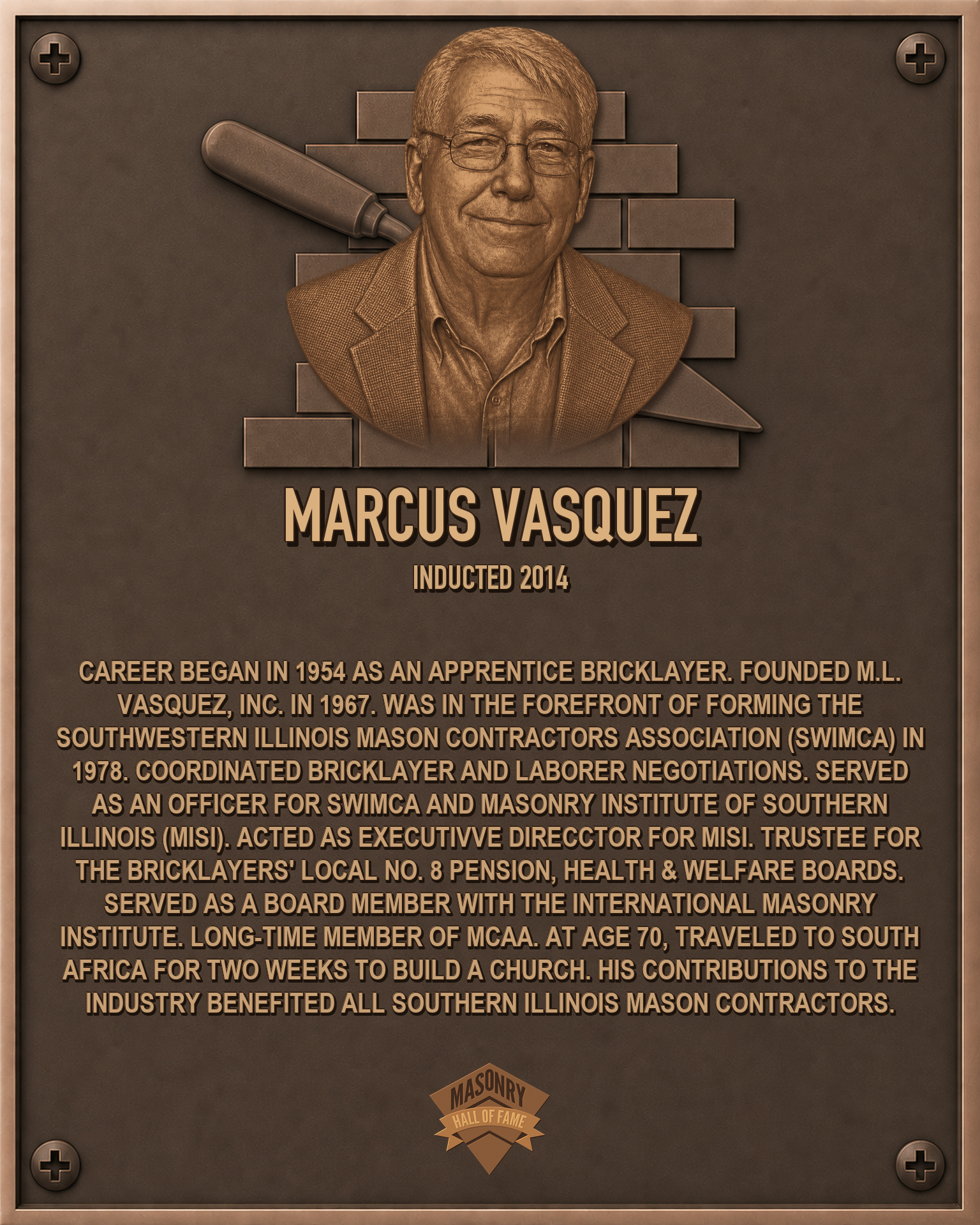 Marcus Vasquez - 2014 Masonry Hall of Fame inductee