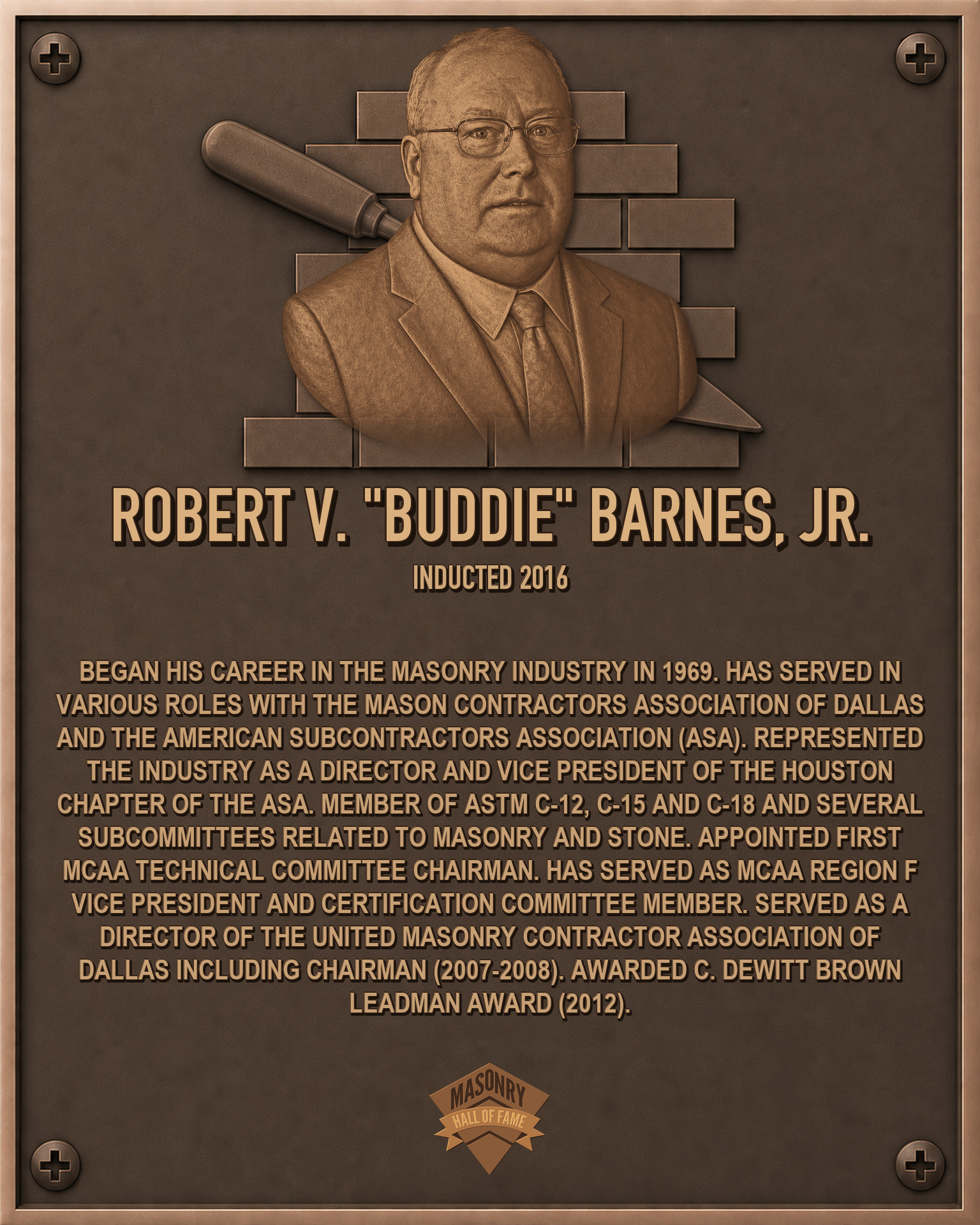Robert Barnes - 2016 Masonry Hall of Fame inductee