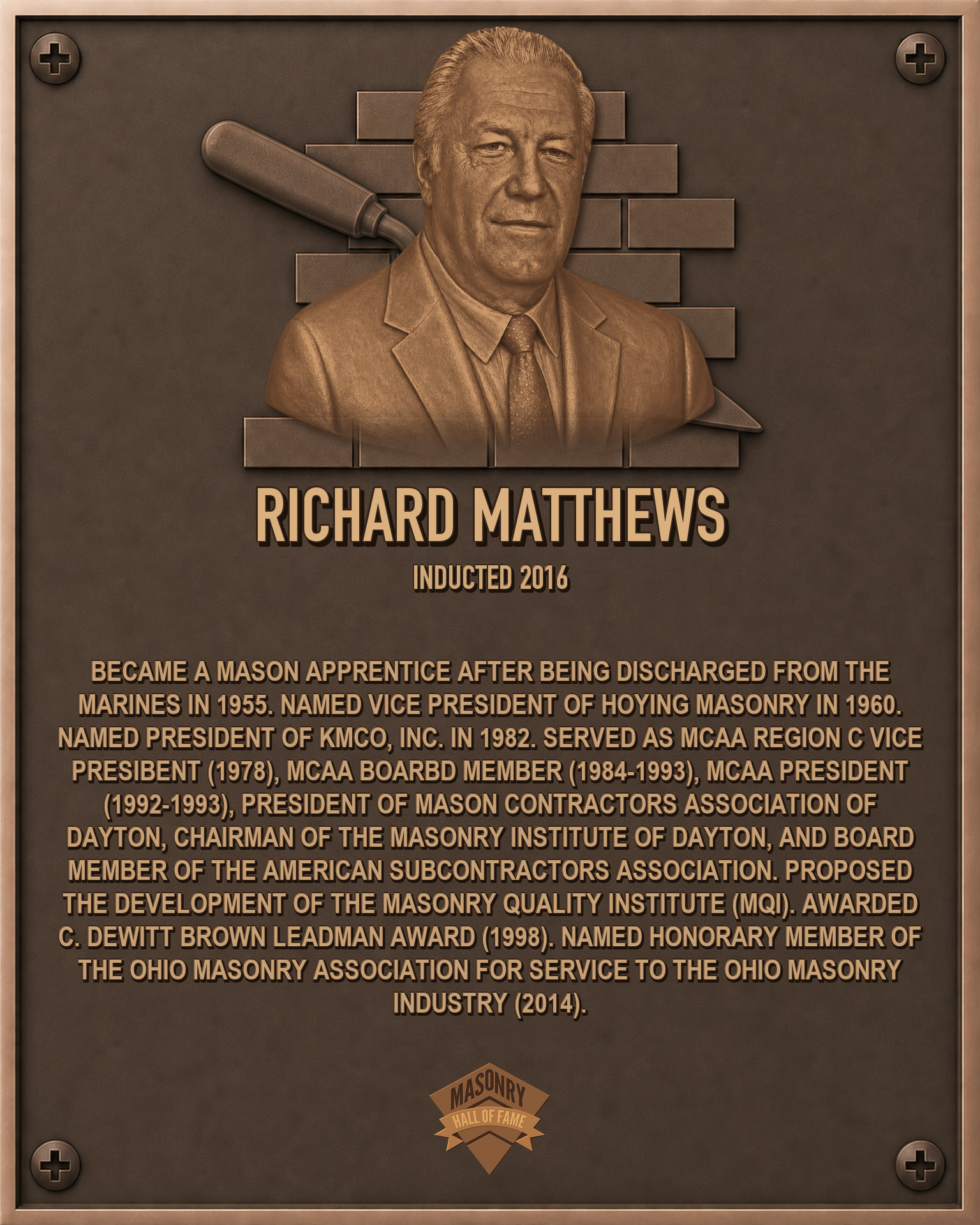 Richard Matthews - 2016 Masonry Hall of Fame inductee