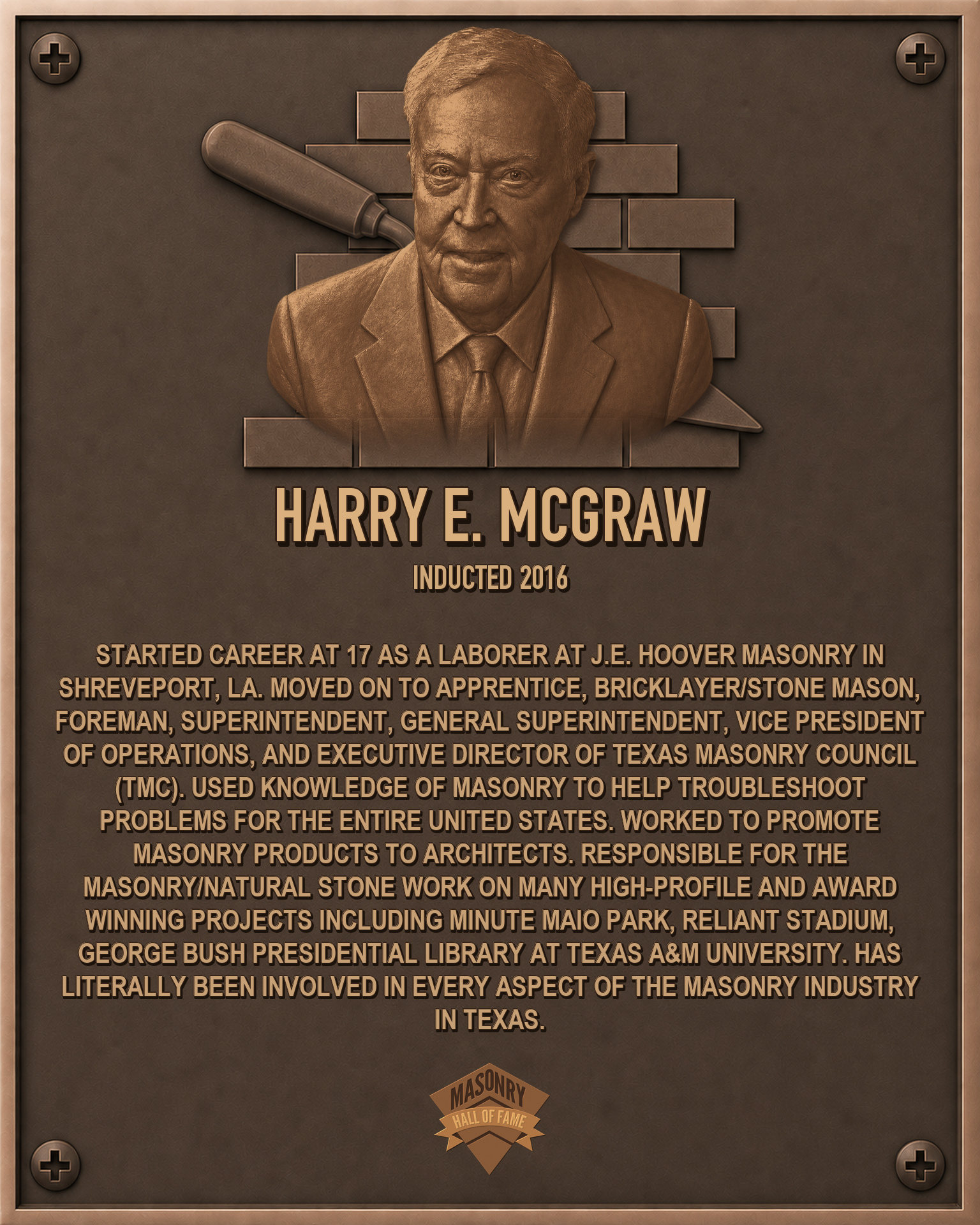Harry Mcgraw - 2016 Masonry Hall of Fame inductee
