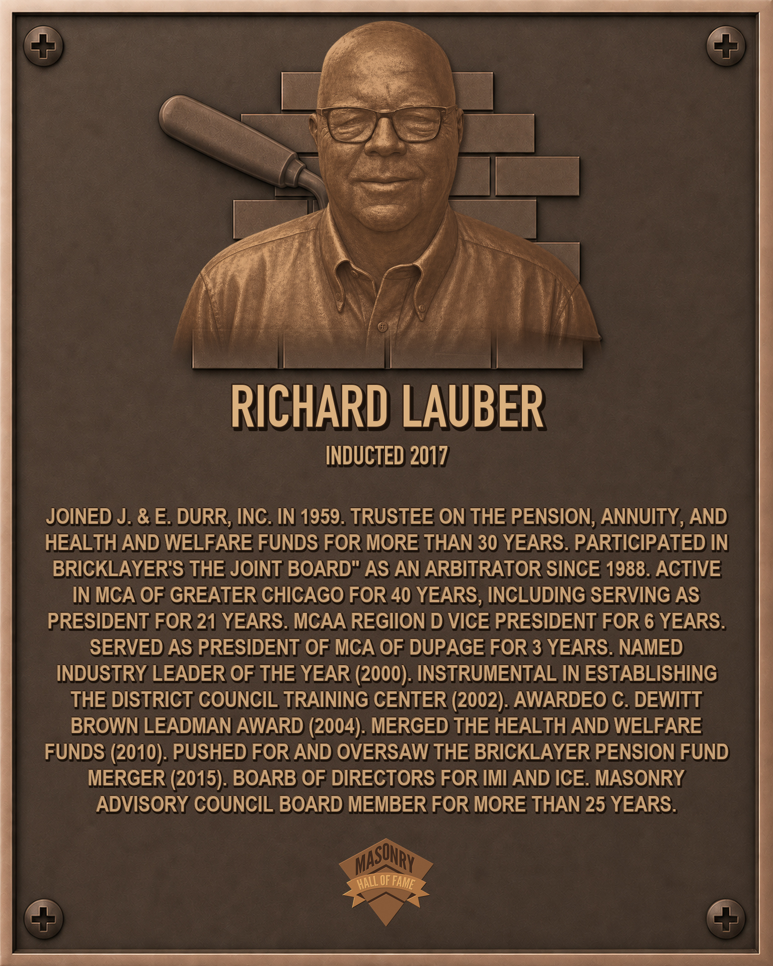 Richard Lauber - 2017 Masonry Hall of Fame inductee