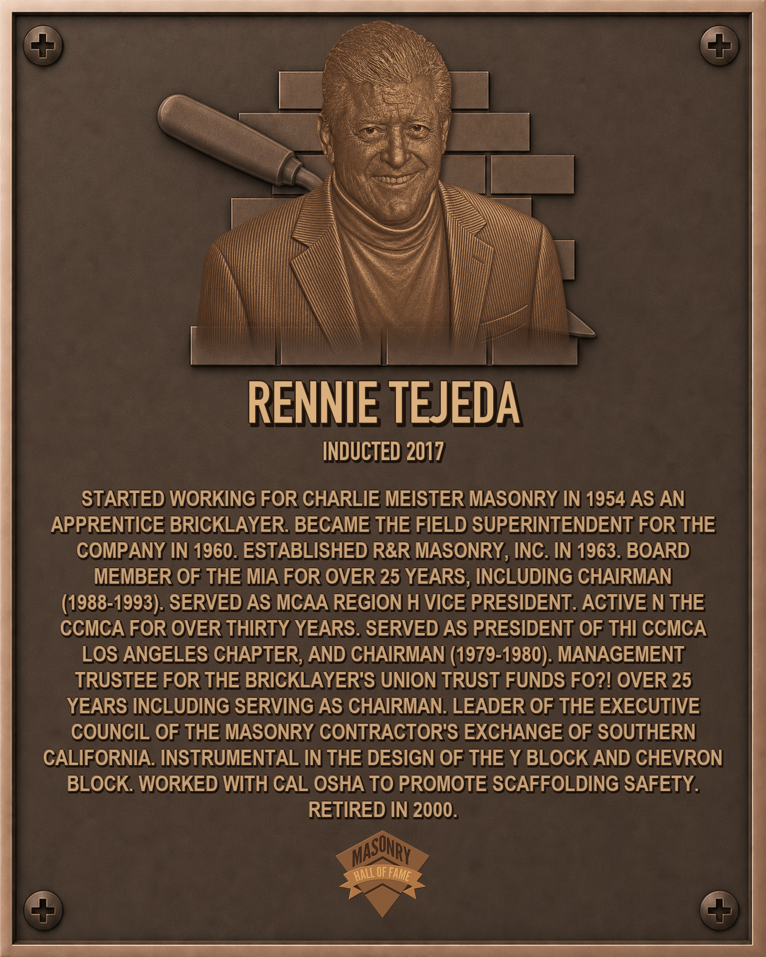 Rennie Tejeda - 2017 Masonry Hall of Fame inductee