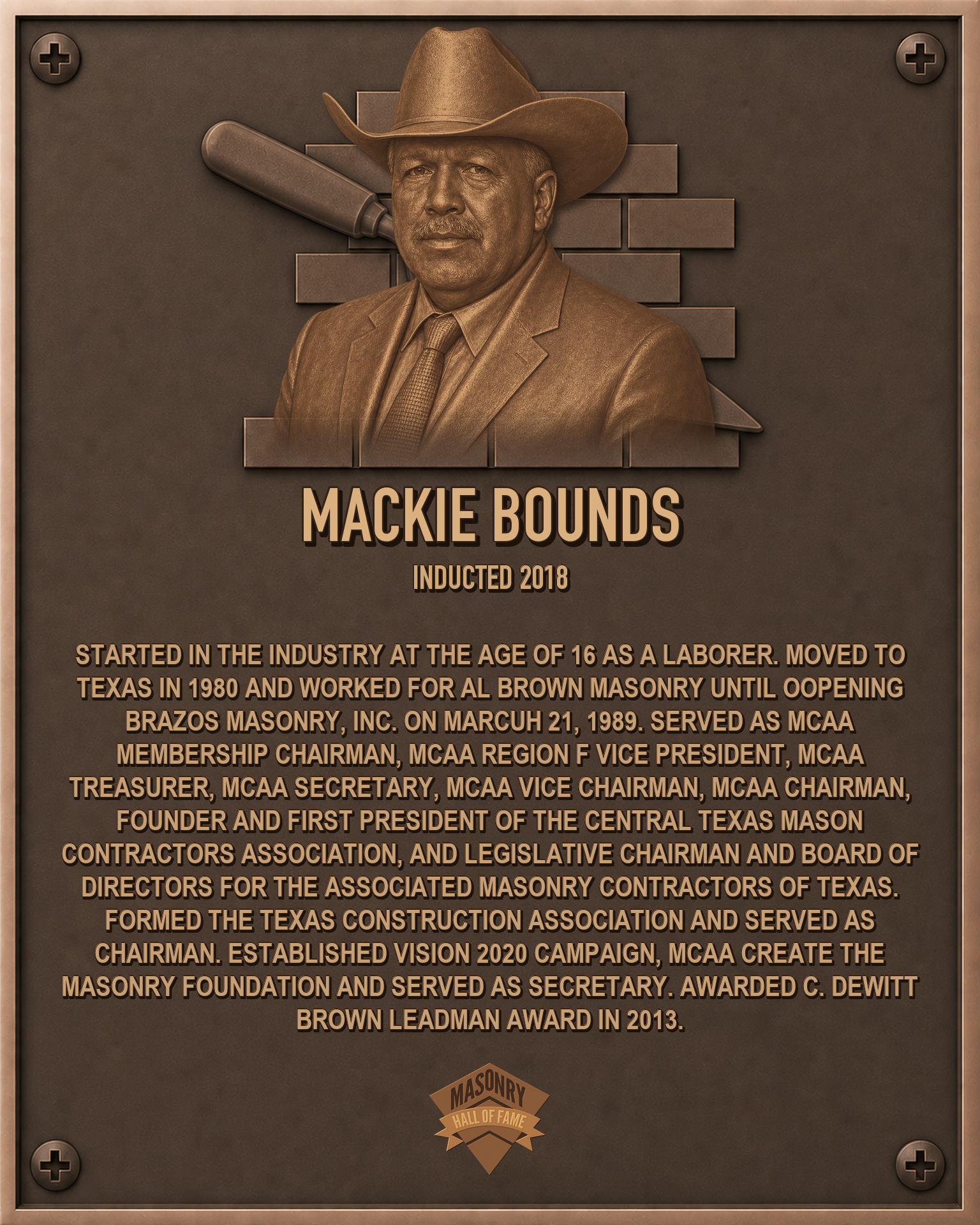 Mackie Bounds - 2018 Masonry Hall of Fame inductee