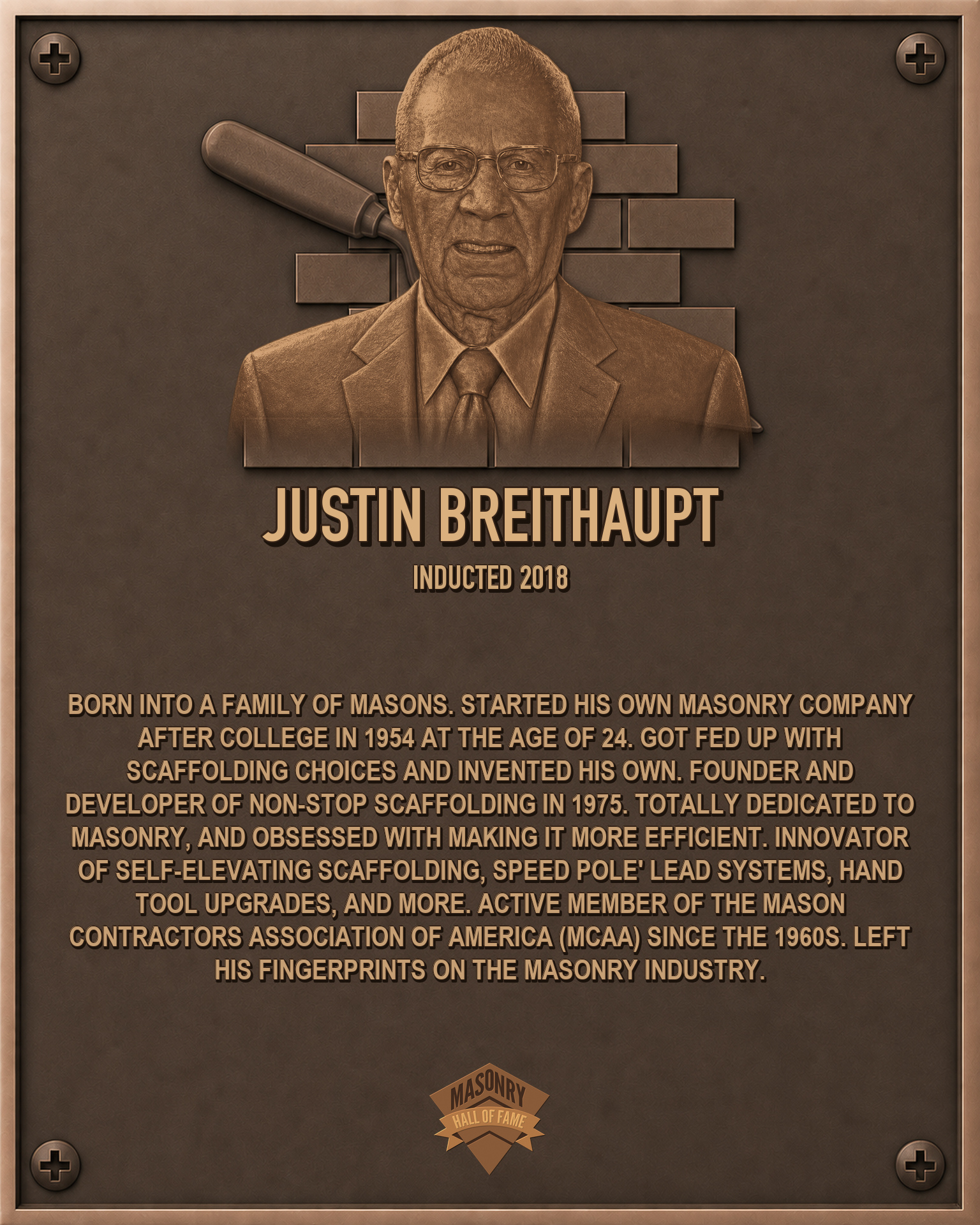Justin Breithaupt - 2018 Masonry Hall of Fame inductee