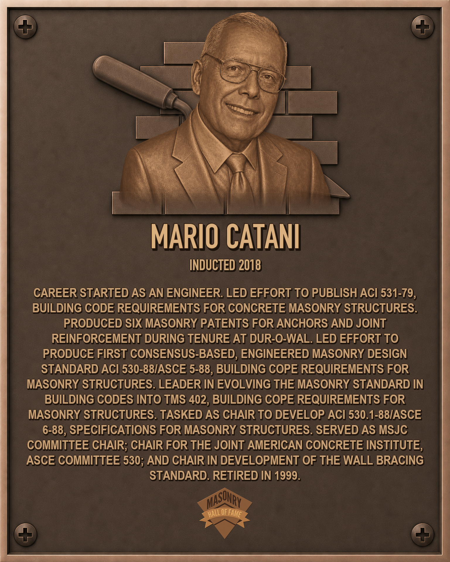 Mario Catani - 2018 Masonry Hall of Fame inductee