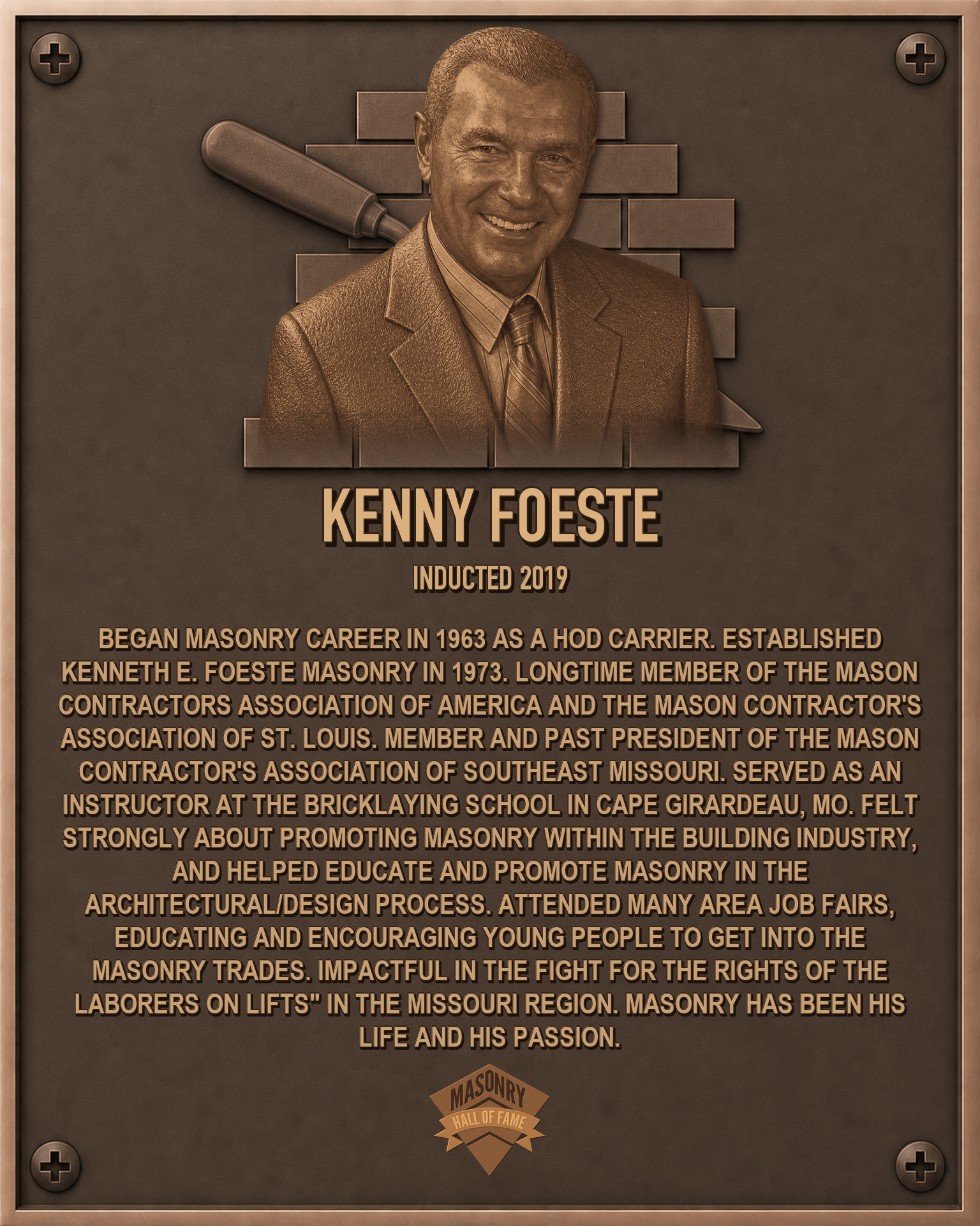 Kenny Foeste - 2019 Masonry Hall of Fame inductee