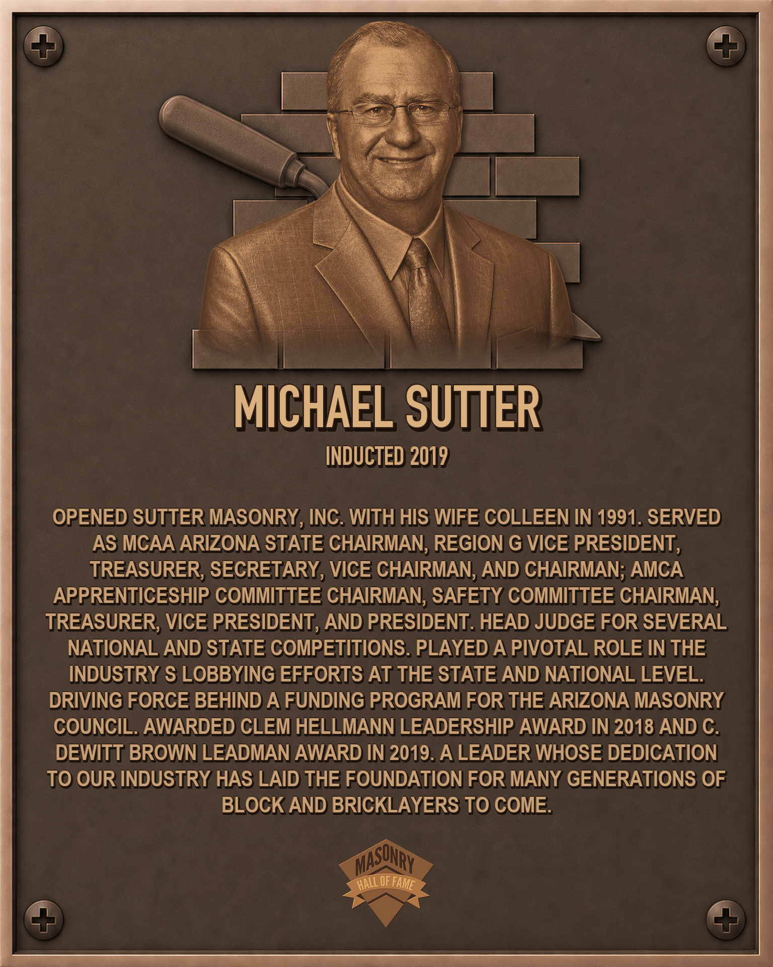 Michael Sutter - 2019 Masonry Hall of Fame inductee