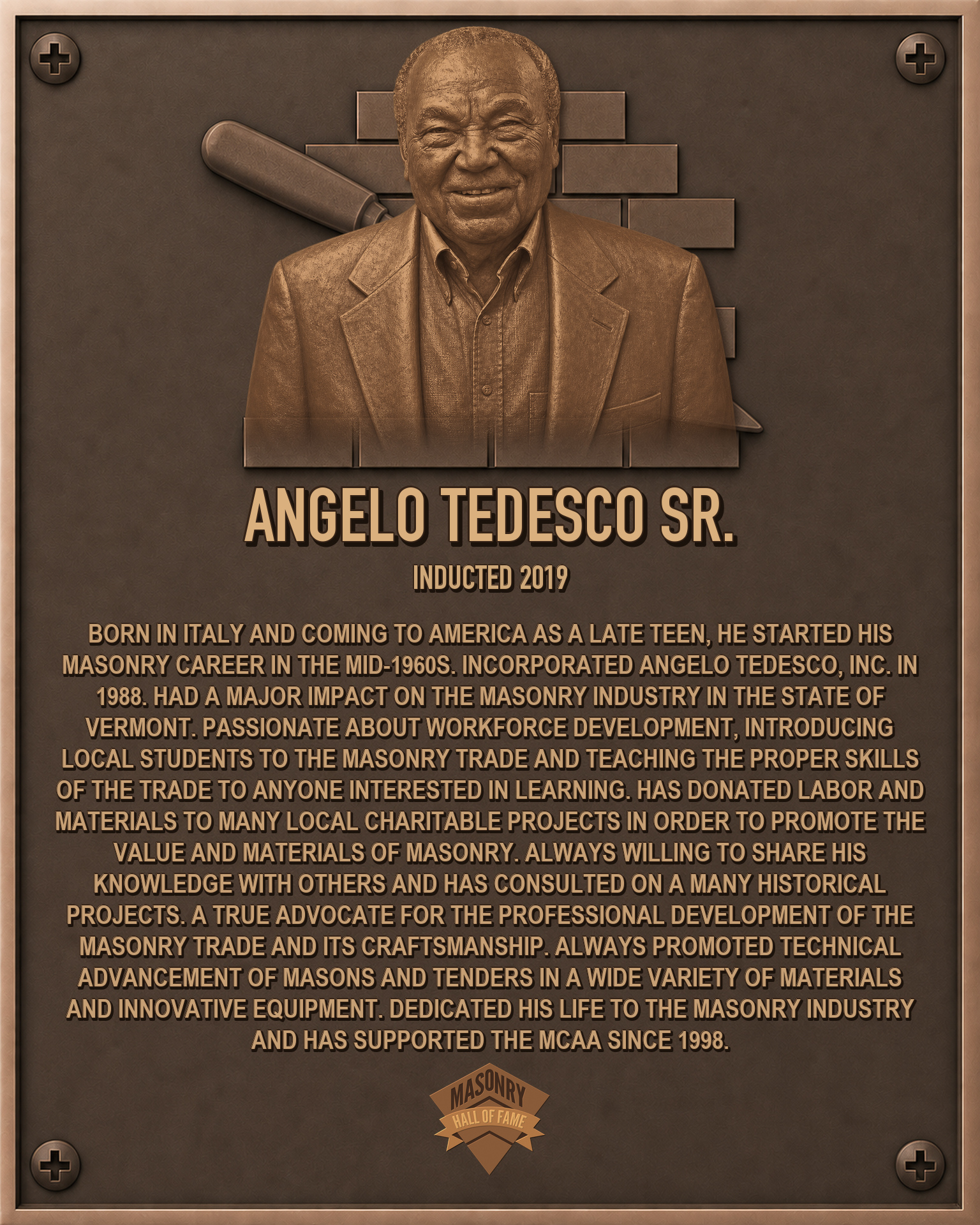 Angelo Tedesco - 2019 Masonry Hall of Fame inductee