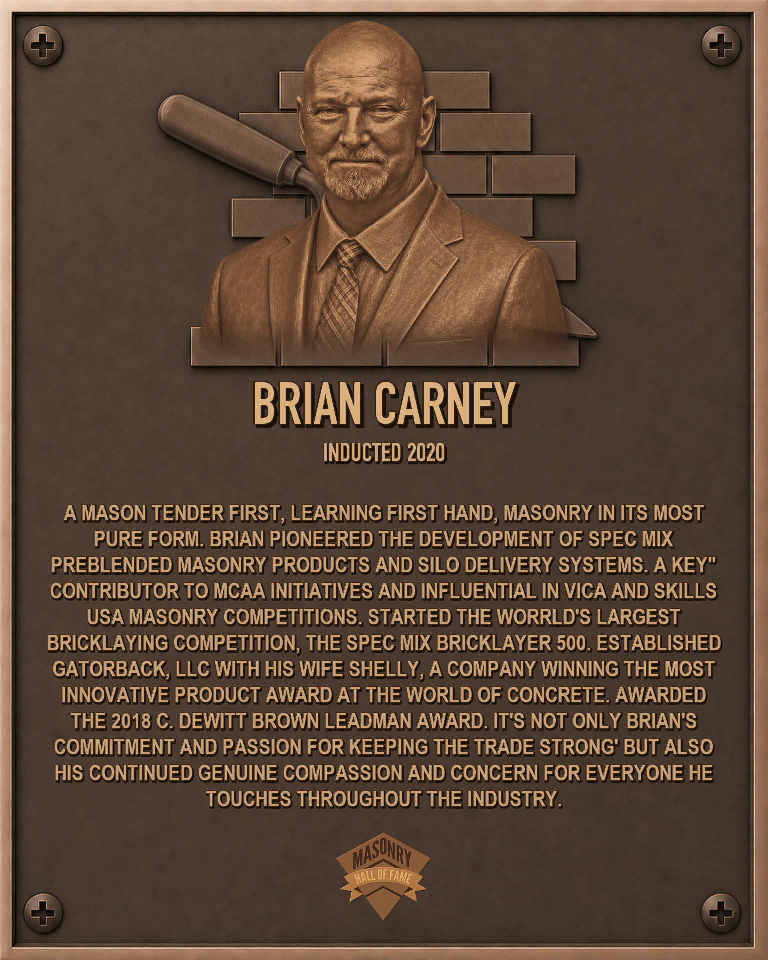 Brian Carney - 2020 Masonry Hall of Fame inductee