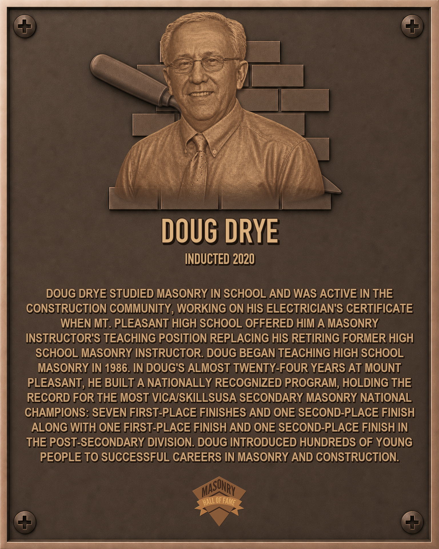 Doug Drye - 2020 Masonry Hall of Fame inductee