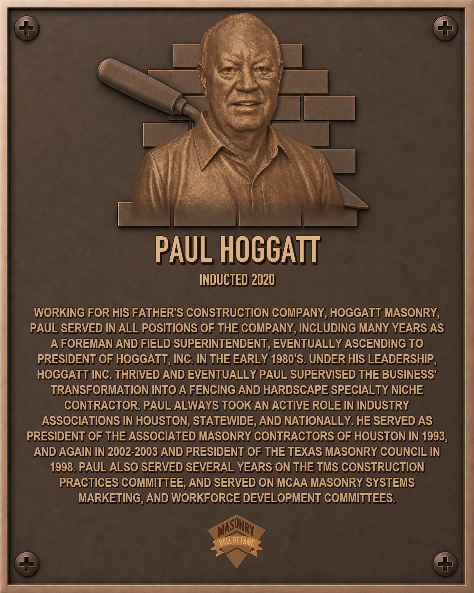 Paul Hoggatt - 2020 Masonry Hall of Fame inductee