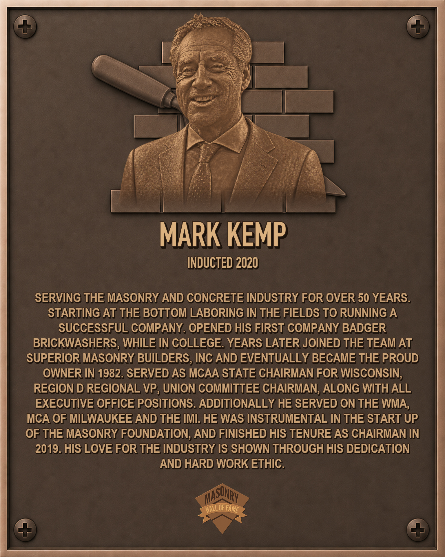 Mark Kemp - 2020 Masonry Hall of Fame inductee