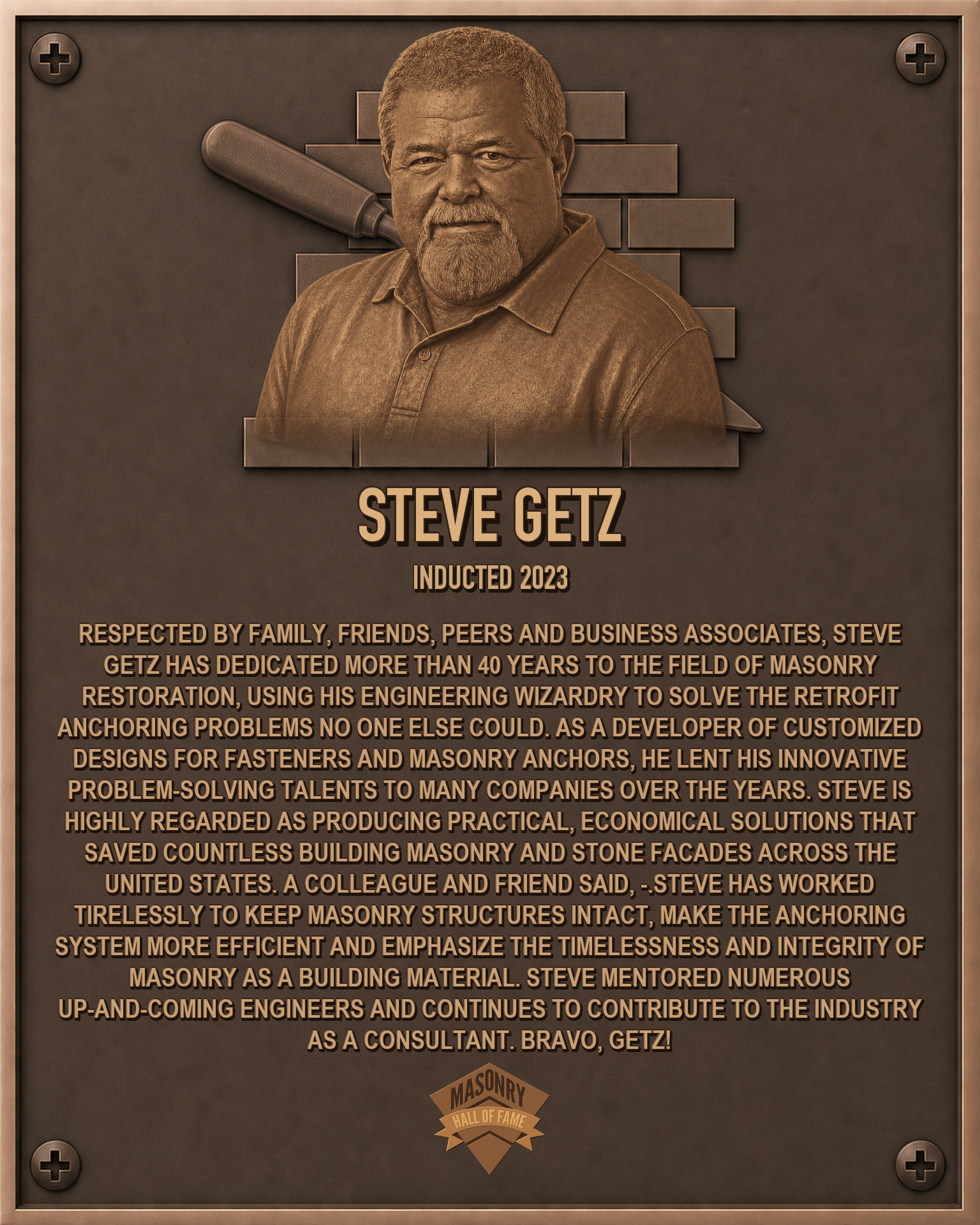 Stephen Getz - 2023 Masonry Hall of Fame inductee