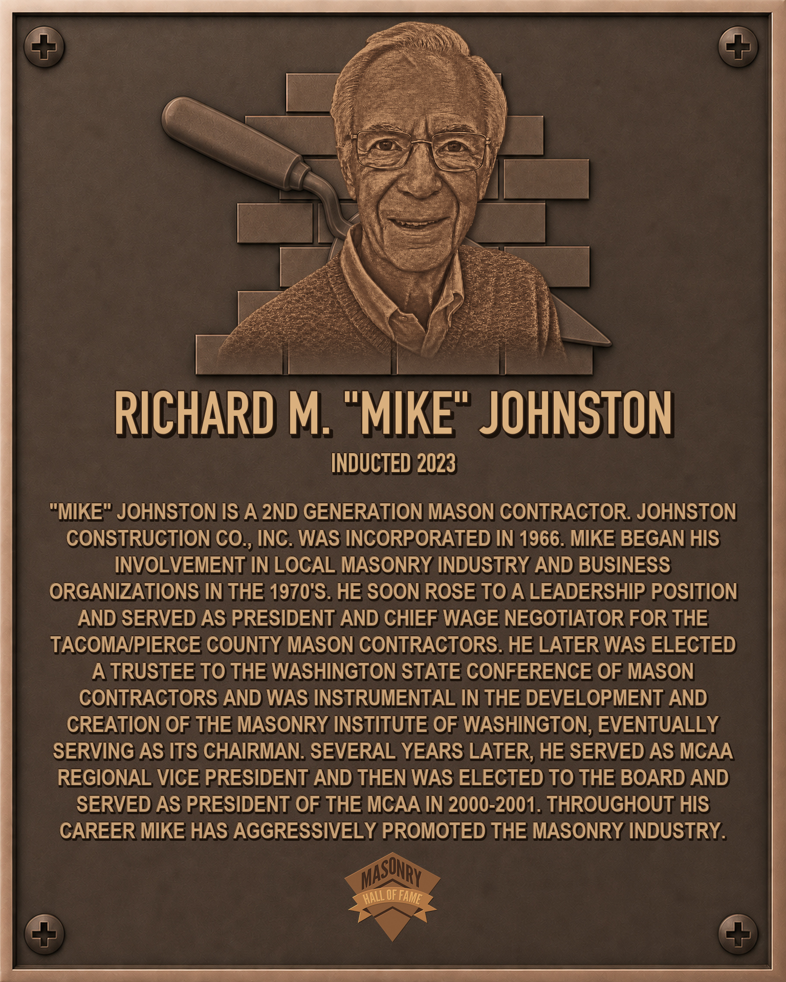 Mike Johnston - 2023 Masonry Hall of Fame inductee