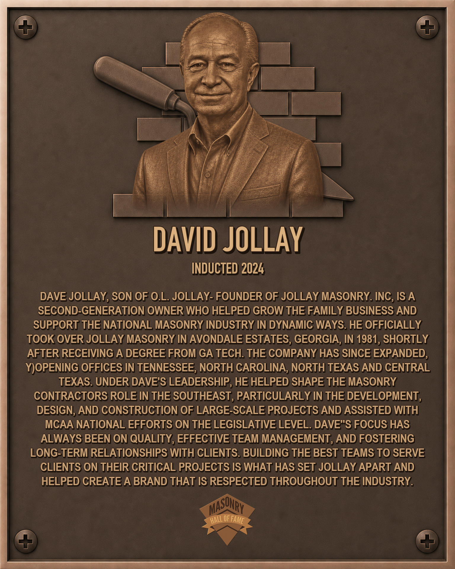 David Jollay - 2024 Masonry Hall of Fame inductee