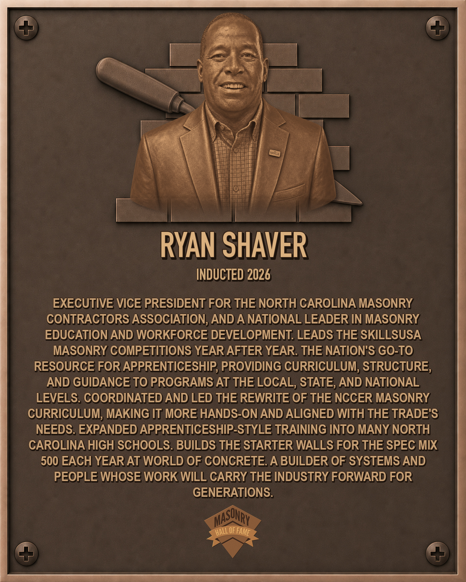 Ryan Shaver - 2026 Masonry Hall of Fame inductee