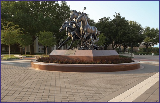 Southern Methodist University’s mustang sculpture at the south end of Mustang Plaza and Mall welcomes students, faculty and visitors to a beautiful 230-acre campus.