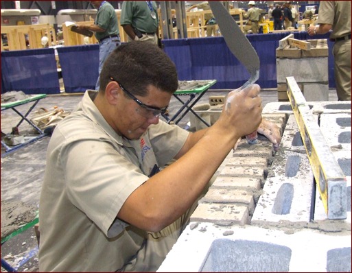 Cody Prescott works on his composite project at the 2010 national masonry contest held in June 2010, in conjunction with the SkillsUSA National Leadership Conference in Kansas City, Mo.
