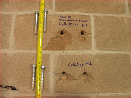 Results of two-anchor test indicating pullout failure mode