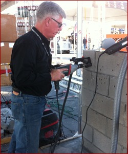 Terry Tuerk with Metabo demonstrates a lightweight drill.