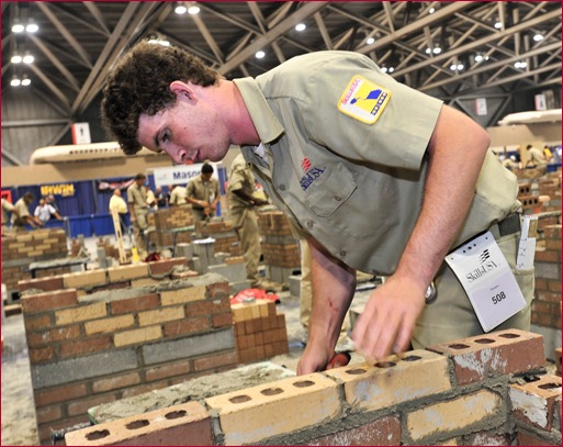 The post secondary first place winner Jordan R. Hartsell, 20, Central Cabarrus High School, Concord, N.C., works to complete his award-winning composite project.