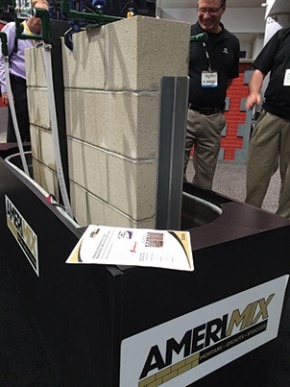 The new Water Repellant Block and Mortar from Amerimix completely repel moisture, as shown in the company’s booth demo.