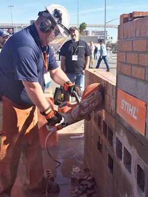 Ian Hunt, technical sales specialist at Mississippi Valley STIHL, demonstrates the new STIHL TSA 230 Cutquik battery-powered cut-off machine.