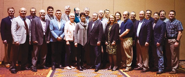 The 2016 MIA+BSI Transitional Board. Left to right, back row: Michael Schlough, David Carnevale, Bob Zavagno, Bernie Van Etten, Josh Levinson, Dan Rea, Michael Picco, Jesus Gonzalez, Bruce Knaphus, Arik Grebelsky, Greg Osterhout, Kent Barnow; front row: Daniel Wood, Buddy Ontra, Claus Larsen, Brenda Edwards, Kathy Spanier, David Castellucci, Dacia Woodworth, Rob Teel, Jon Lancto, Rob Barnes, Aaron Hicken.
