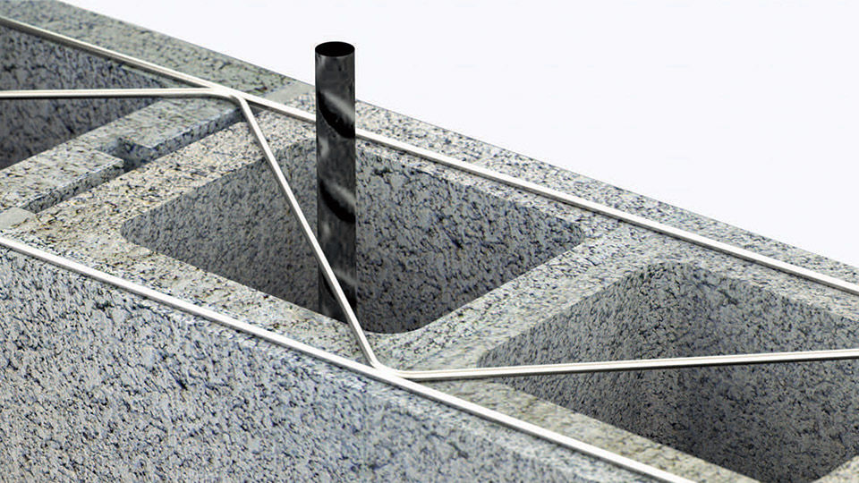 Figure 2: Truss-shaped wire interferes with code-required rebar centering, and may cause grout to hang up on the diagonal wires.