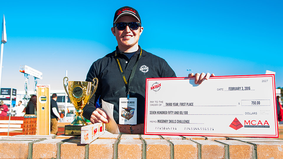 Lane Mullis, 2016 Masonry Skills Challenge Third Year winner.