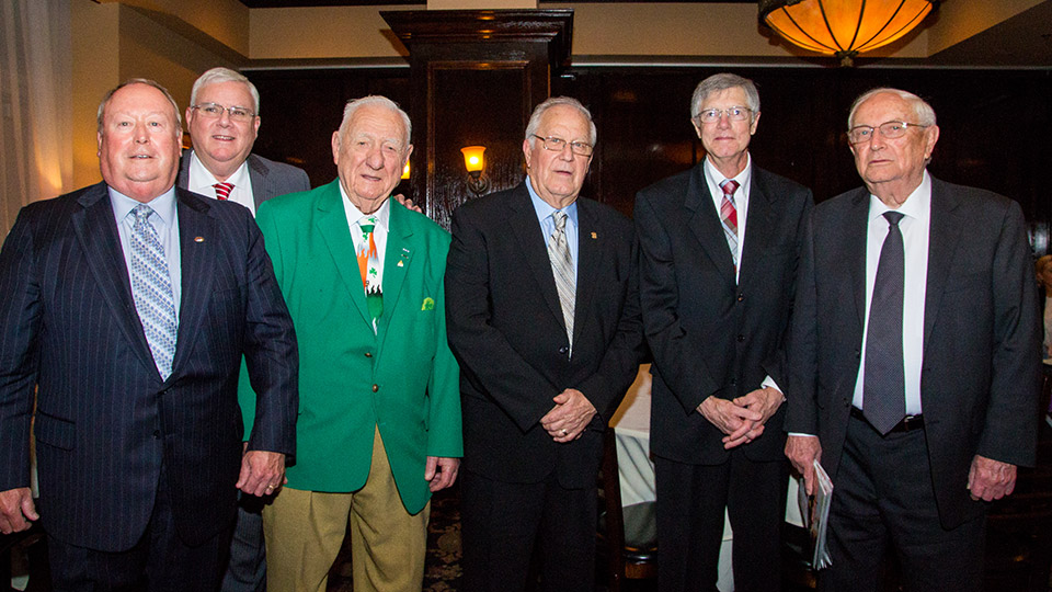 2016 Masonry Hall of Fame inductees (left to right): Robert V. “Buddie” Barnes Jr., J. Gregg Borchelt, Richard Matthews, Harry E. McGraw, Ryan M. O’Brien and John J. Smith Sr.