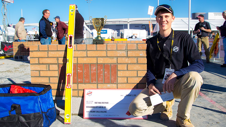 Chaz Tomberlin, 2016 Masonry Skills Challenge First Year winner.